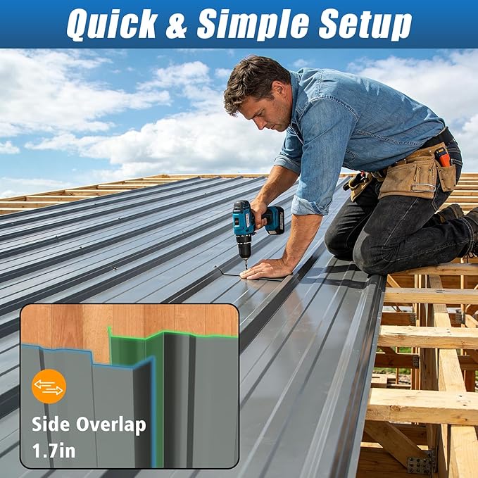 10 PCS 80 sq.ft Metal Roofing Panels, 61.02 * 18.9in Corrugated Galvanized Roof Panels, Waterproof Siding Panels with 100 Pcs Screws for Garages, Sheds, Stables and Mobile Homes