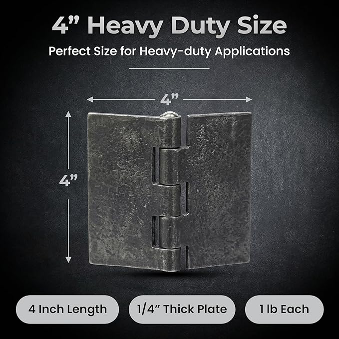 Heavy Duty Gate Hinges 4" x 4", 2 Pairs Weldable Hinges, 5/32" Thick Steel Butt Hinges for Metal Gates, Doors, Trailers & Tailgates, Uncoated Dark Grey