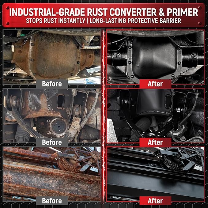 Rust Converter for Metal, 2 in 1 Rust Converter Paint& Primer, Converts Rust to Long-Lasting Protective Coating for Car, Trailer, Truck Frame, Chassis, Mort, Automotive Rust Reformer, Heat Resistance & UV Resistant ,Black 35 oz