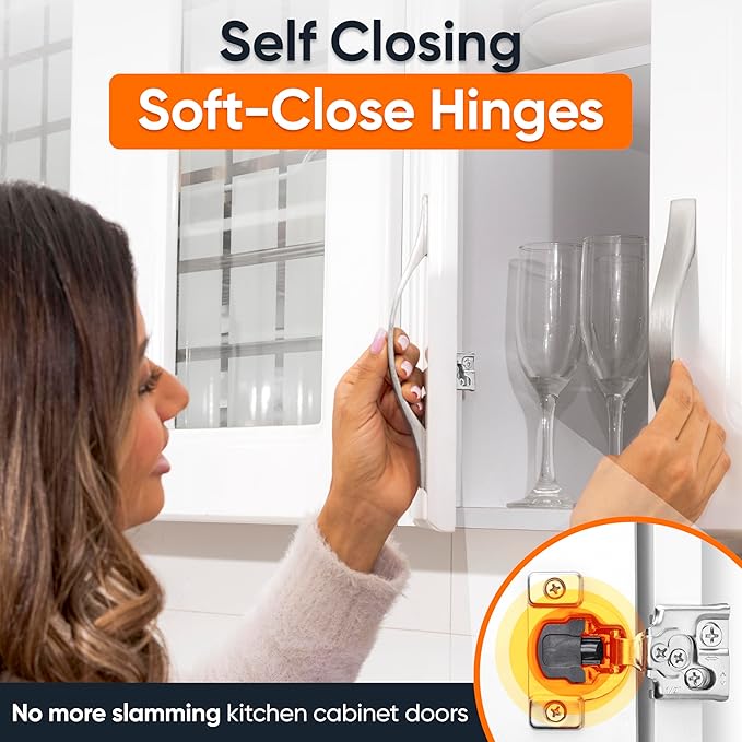 Decobasics 20 Pack Soft Close Cabinet Hinges – 1/2" Overlay for Kitchen Cabinet Doors, Slow Self-Closing Concealed Hidden Hinges for Face Frame –Stainless Steel, 3-Way Adjustable & Quiet Close Damper