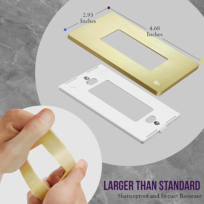 ENERLITES Elite Series Screwless Decorator Wall Plate Child Safe Outlet Cover, Glossy, Size 1-Gang 4.68" H x 2.93" L, Unbreakable Polycarbonate Thermoplastic, SI8831-BGD-10PCS, Brushed Gold (10 Pack)
