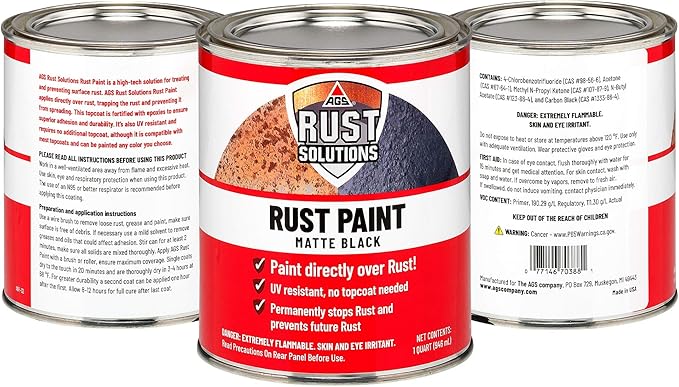 AGS RUST SOLUTIONS Rust Paint, Matte Black Finish, 32 Fluid Ounces, Pack of 1