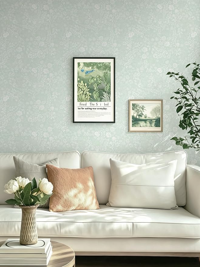 Guvana Sage Green and White Peel and Stick Wallpaper Floral Wallpaper Slef Adhesive Removable Waterproof Contact Paper Boho Wall Paper for Living Room Bathroom Bedroom Kitchen 17.3''x78.7''