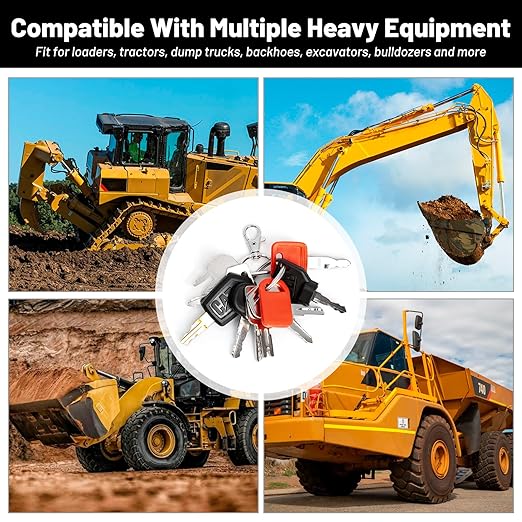 10 PCS Heavy Equipment Key Set, Construction Ignition Master Key Kit Compatible with John Dee re Hitachi Case New Holland Bobcat JLG Komatsu Hyster Caterpillar and More