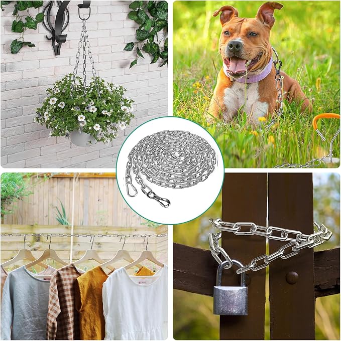 Tresbro Heavy Duty Dog Chains for Outside, 10FT Stainless Steel Tie Out Cable with Swivel Hook for Small Medium Dogs, Metal Chew Proof Pet Runner Chain Leash Lead for Outdoor Camping Hiking Yard, 5MM