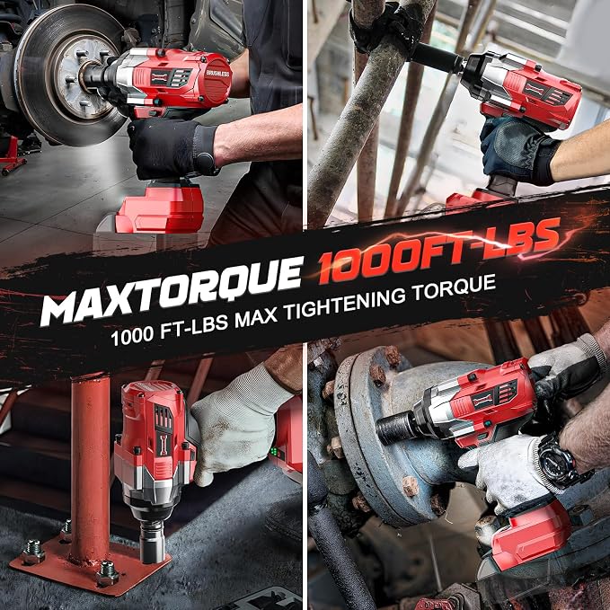DIYtoolifz Cordless Impact Wrench 1/2 inch Compatible with Milwaukee 18V Battery, 1000 FT-LBS(1360N.m) Electric Impact Gun, High Torque Power Impact Driver with 6Pcs Sockets & Storage Case (Tool Only)