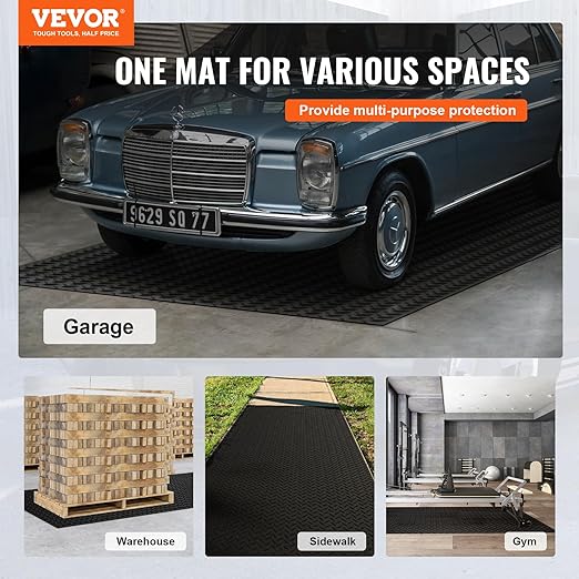 VEVOR Diamond-Plate Rubber Flooring Roll, 3 mm x 4 ft x 8 ft Floor Mat, SBR Rubber Roll, Easy to Clean, for Under Cars, Garage, Industry, Gym, Black