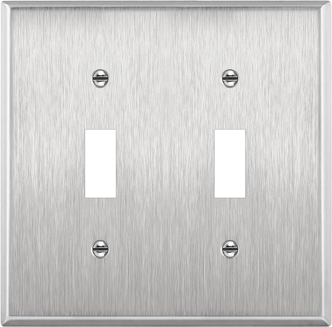 ENERLITES Toggle Light Switch Stainless Steel Wall Plate, Metal Plate Corrosive Resistant Cover for Rotary Dimmers Lights, Size 2-Gang 4.50" x 4.57", 7712, 430 Stainless Steel, UL Listed, Silver