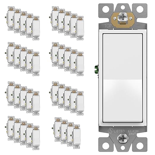 ENERLITES 3-Way Decorator Paddle Light Switch, Single Pole or Three Way, 3 Wire, Grounding Screw, Residential Grade, 15A 120V/277V, UL Listed, 93150-W-40PCS, White (40 Pack)
