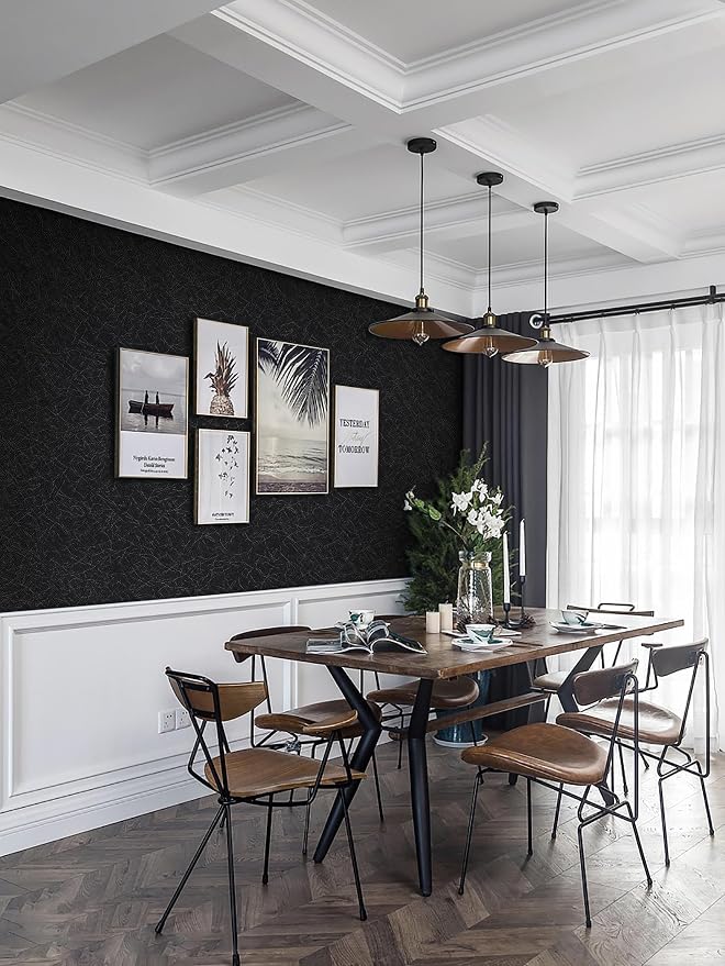 Safiyya 17.3" X 118" Peel and Stick Wallpaper Black Silk Contact Paper Textured Wall Paper Peel and Stick Modern Solid Color Wallpaper for Bathroom Vinyl Rolls