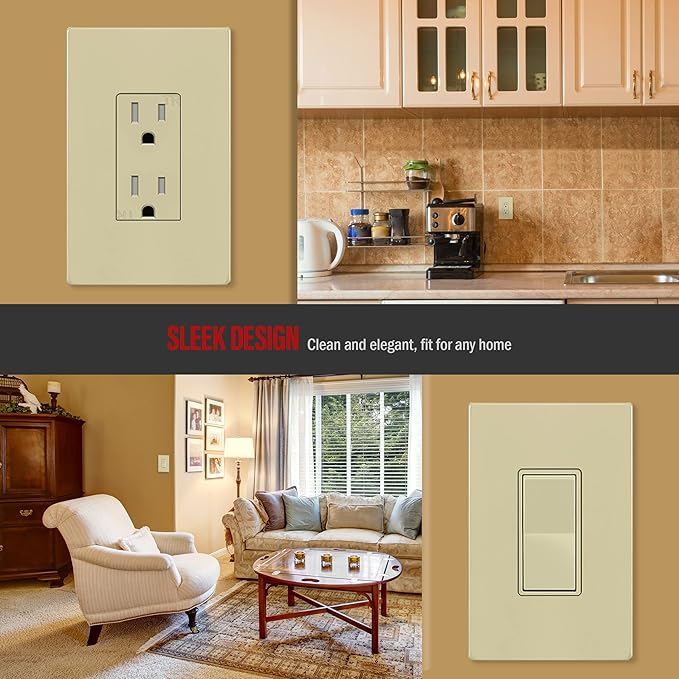 ENERLITES Screwless Decorator Wall Plate Child Safe Outlet Cover, Gloss Finish, Medium Size 1-Gang 4.88" H x 3.11" L, Unbreakable Polycarbonate Thermoplastic, SI8831M-I-10PCS, Ivory