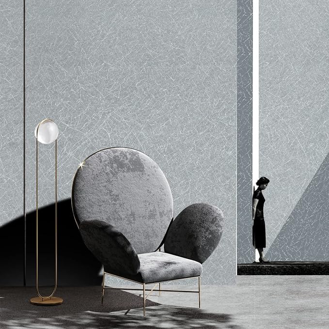 Cohoo Home Gray Peel and Stick Wallpaper Grey Silk Contact Paper for Cabinets and Drawers Silver Textured Self Adhesive Removable Wallpaper Bathroom Bedroom Waterproof Wall Covering 15.7inL 118inW