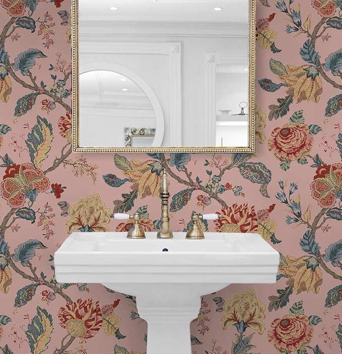 NextWall Kianna Jacobean Floral Peel and Stick Wallpaper (Blush)
