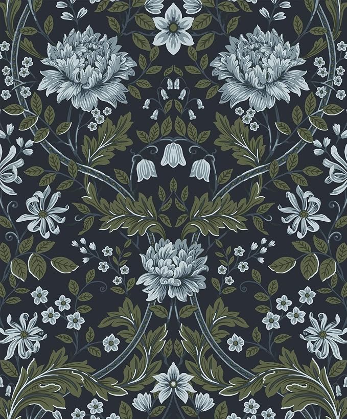 NextWall Honeysuckle Trail Floral Vintage Peel and Stick Wallpaper (Blue & Sage)