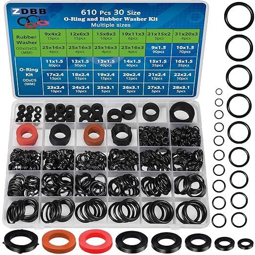 ZDBB 7 Size Water Hose Gasket and 20 Size O Ring Rubber Washer Assortment Kit 610 Pcs Nitrile Washers Set for Plumbing Faucet Pipe Hose Shower Head Pressure Washer Sealing Repair OD 9-31MM