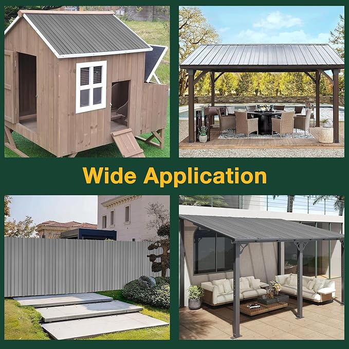 NeatiEase 10 Pcs Metal Roofing Panels, 5.1 Feet Corrugated Galvanized Roofing Panels Metal Siding Panels with Steel Screws for Pergola, Gazebo, Shed, Outdoor Storage, Chicken Coop, Patio,Garages