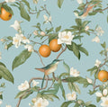 Laatse Blue Floral Wallpaper Peel and Stick, Vintage Bird Fruits Contact Paper 17.5" x 197", Removable Self Adhesive Waterproof Retro Wall Mural for Room Walls Shelves Cabinet Table Decor