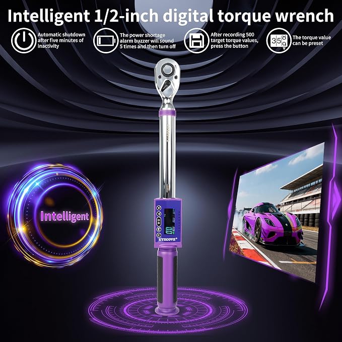 Digital Torque Wrench 1/2 Drive, (8.1-147.5 FT-LB/11-200N.M) ±2% High Accuracy Digital Torque Wrench, With Vibration, Buzzer and LED Alert
