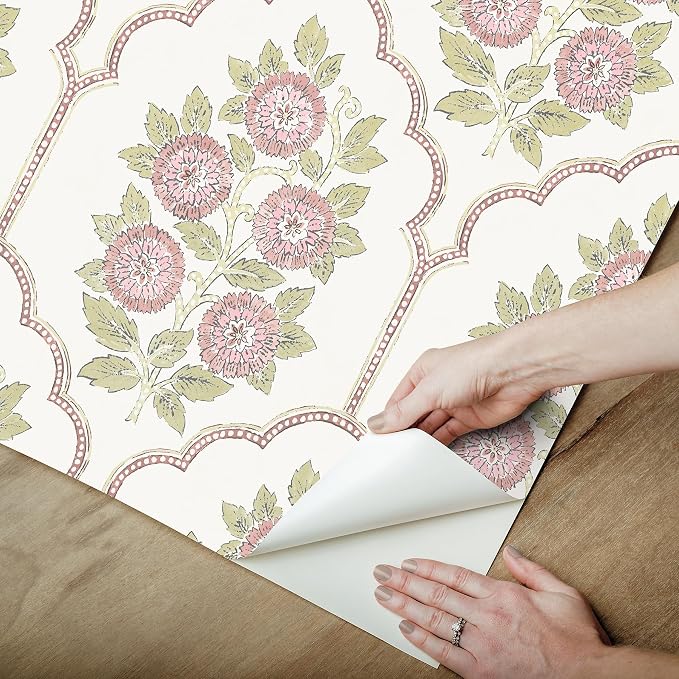 NuWallpaper x Society Social Floral Bazaar Rose Water Peel and Stick Wallpaper, Removable Wallpaper, 20.5 in x 18 ft