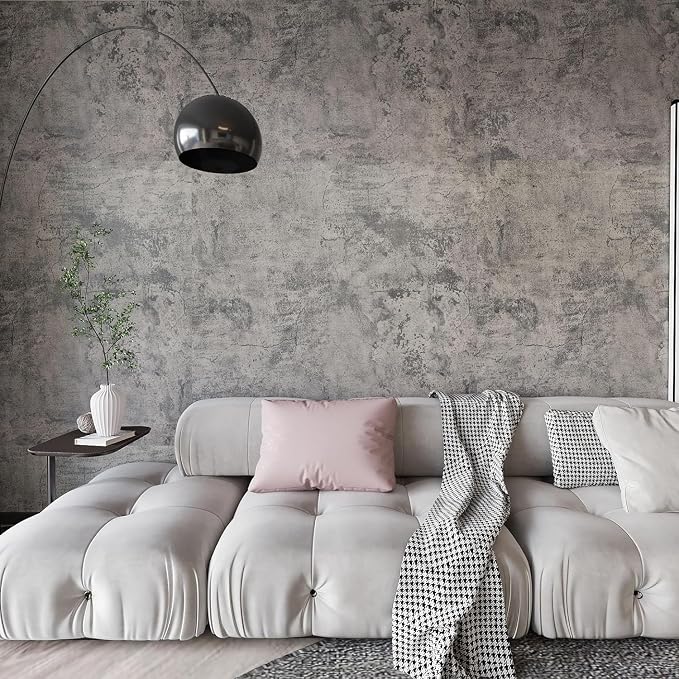 BAYYA Extra Wide Concrete Textured Wallpaper Peel Stick Light Grey Matte Thicken 31.5"x 1181" Retro Industrial Style Contact Paper Waterproof Self-Adhesive Cement Wall Sticker Vinyl Wrap