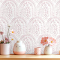 EeeComing Pink Peel and Stick Wallpaper Boho Wall Paper Peel and Stick Modern Contact Paper Self Adhesive Wallpaper for Bedroom and Bathroom Removable Cabinet Shelf Liner Vinyl 17.3”X393.7”