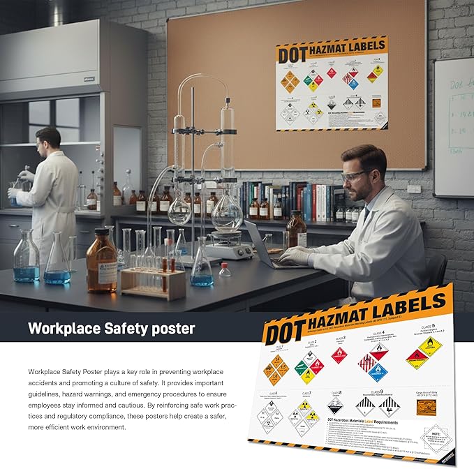 DOT Hazmat Labels Poster – 49 CFR 172 Hazardous Materials Warning Labels Chart, Class 1–9 Hazard Identification Guide for Warehouses, Transportation, Chemical Safety & HazMat Training
