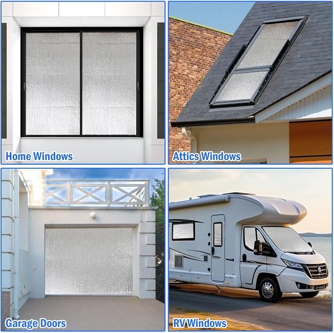 YoleShy Double Reflective Insulation RV Window Insulation for Summer Heat Reflective Window Film for Roof, Car, Garage Doors, 24 in X 10 FT