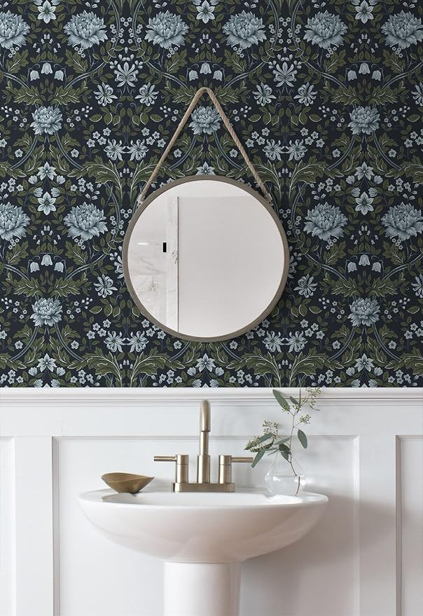 NextWall Honeysuckle Trail Floral Vintage Peel and Stick Wallpaper (Blue & Sage)