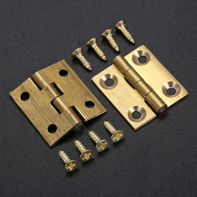 dophee 4Pcs Pure Brass Mini Hinges, Folding Butt Hinges for Drawer Cabinet Cupboard Door Jewelry Box Wooden Case Furniture, 1 Inch