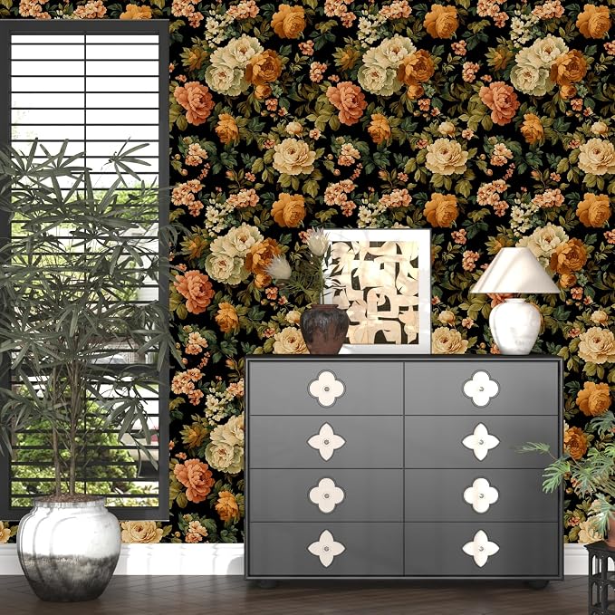 Fvlow Vintage Peony Floral Peel and Stick Wallpaper 17.4" x 788" | Renter Friendly, Removable & Waterproof, Vinyl Easy Install for Bedrooms, Bathrooms, Kitchens, Cabinets and Home Decor
