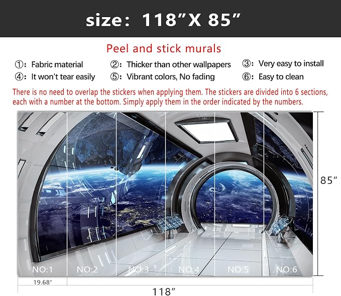 YIHWM-Peel and Stick 3D Capsule Space Wallpaper Outerspace Spaceship Mural | Tear-resistant,with a substantial feel;Will not be damaged during repositioning.Boy's Room,kids room wallpaper.M-118"x85"