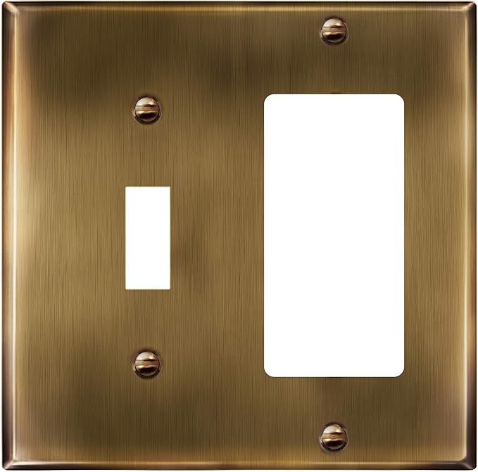 ENERLITES Combination Toggle Switch & Decorator Receptacle Metal Wall Plate, Stainless Steel 201 Outlet Cover, Corrosion-Resistant, Standard Size 2-Gang 4.50" x 4.57", 771131-AB, Antique Brass