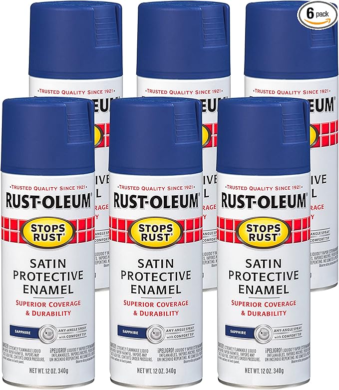 Rust-Oleum 276270-6PK Stops Rust Spray Paint, 12 oz, Satin Sapphire, 6 Pack