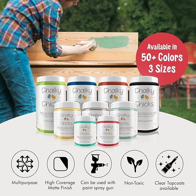 Chalky Chicks 16 Fl Oz Matte Poppy (Deep Red-Pink) Chalk Paint for Furniture Without Sanding, No Prep Furniture Paint No Sanding All in One for Crafts, Wood, Walls, Cabinet, Metal, Dresser, Farmhouse