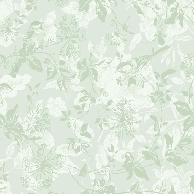 17.3" X 78.7" Peel and Stick Wallpaper Floral Boho Green Contact Paper Bird Cute Girl Modern Wall Paper Renter Friendly Waterproof Removable Self Adhesive Bedroom Kitchen Dorm Cabinets Vinyl