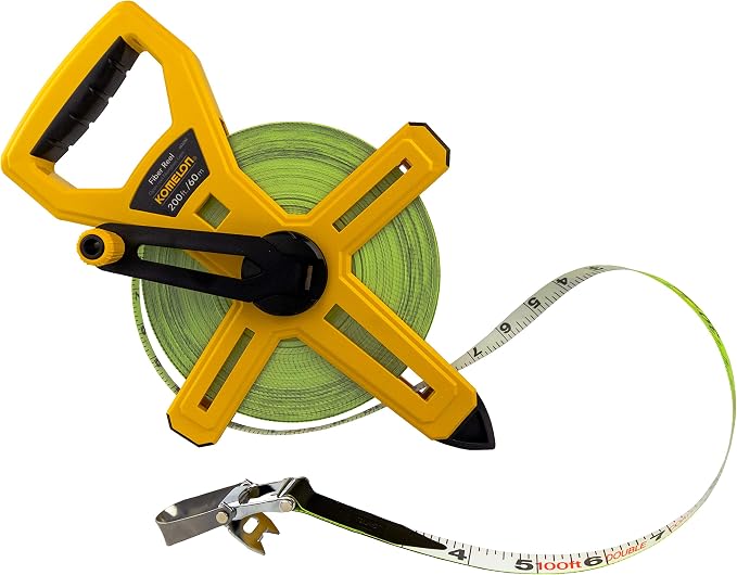Komelon 6622IM Fiber Reel Long Open Reel Tape Measure Inch/Metric Scale with Double Nylon Coated Fiberglass Blade 200-Feet/60M by 1/2-Inch