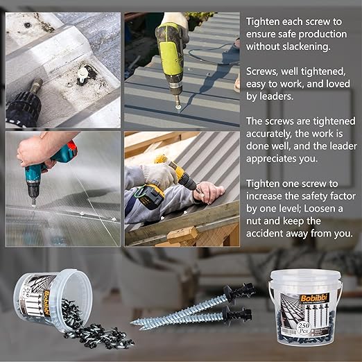 Metal Roofing Screws 10 x 1 inch, Black Hex Head Sheet Metal Roof Screw with EPDM Washer for Corrugated Roofing (250Pcs)