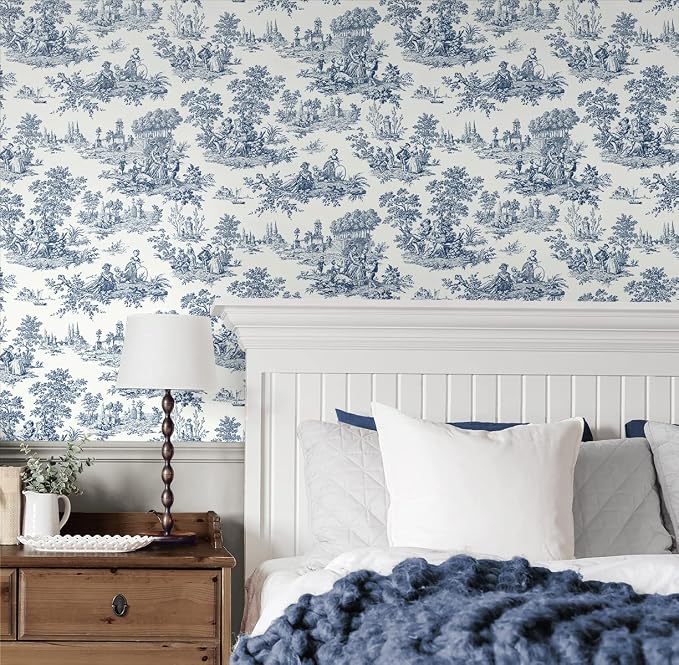 NextWall Chateau Toile Peel and Stick Wallpaper (Navy Blue)