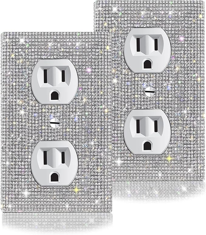 2 PC Shiny Silver Rhinestones Outlet Covers Wall Plates Light Switch Cover Plate Outlet Cover Rhinestones Outlet Plate Decoration Wall Outlet Cover