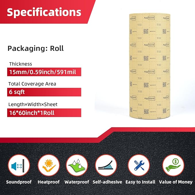 Sound Deadening Mat 3/5inch(15 mm) 6.54sqft - Car Sound Deadening Material Closed Cell Foam - Heat Insulation PE Foam Sound Deadener Material & Heat Barrier