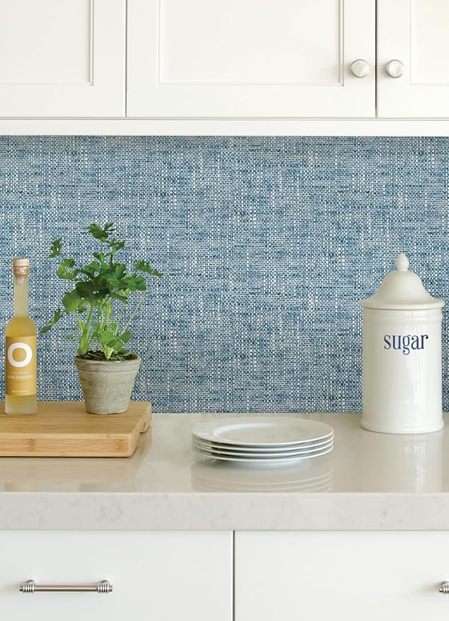 NuWallpaper NU2918 Navy Poplin Texture Peel & Stick Wallpaper, Blue