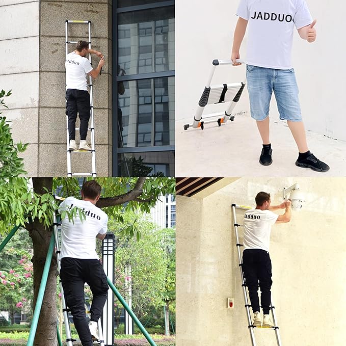 JADDUO Telescoping Ladder,26.2 FT Extension Ladder,Aluminum Lightweight Telescopic Ladder with 2 Triangle Stabilizers, Telescoping Attic Ladders RV Ladders for Travel