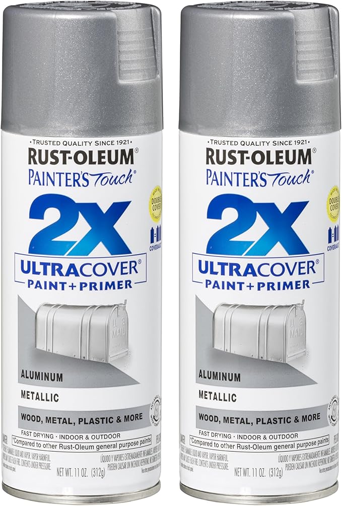 Rust-Oleum 334058-2PK Painter's Touch 2X Ultra Cover Spray Paint, 12 oz, Metallic Aluminum, 2 Pack