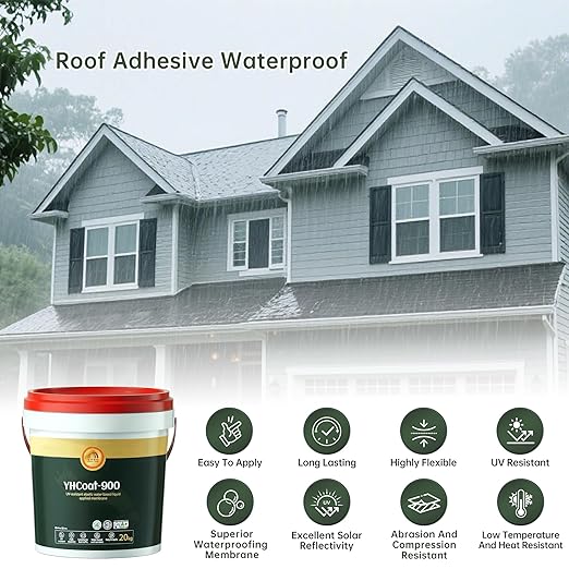 5 Gallon White Waterproof Elastomeric Roof Coating Sealant, Flexible Solar Reflective Liquid Waterproofing Adhesive for Flat, Metal, Slope Roofs Repair 20KG