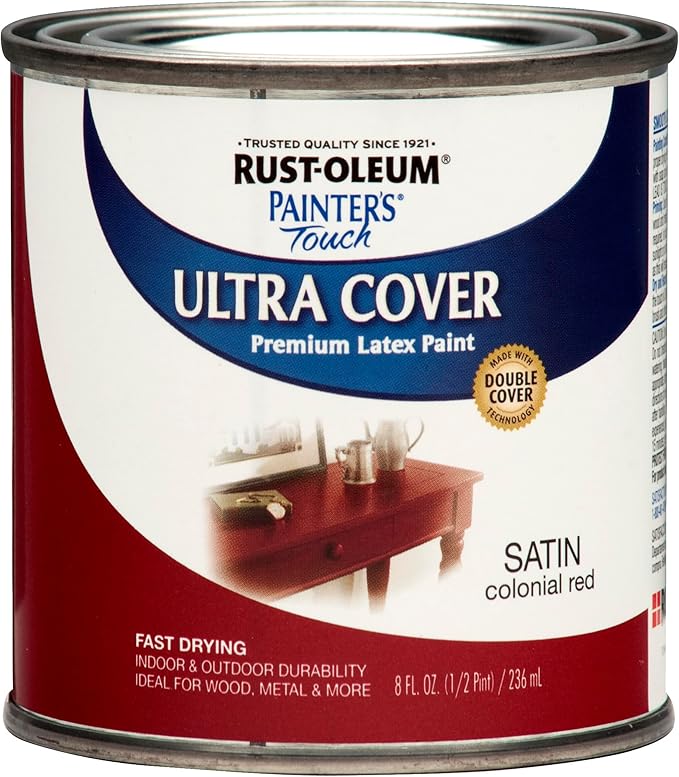 Rust-Oleum 267312-Painter's Touch Latex Paint, 1 Half Pint, Satin Colonial Red