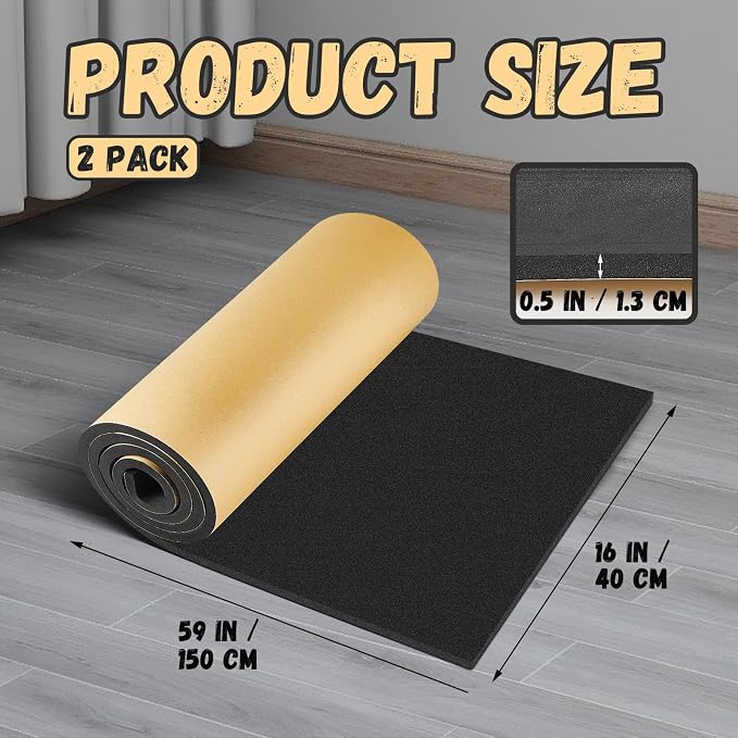 Pangda 2 Pieces 59 x 16 x 1/2 Inch Extra Large Marine Foam Roll Closed Cell Rubber with Adhesive Insulation Sheets Lightweight Single Sided Tape Water Weather Resistant for Craft