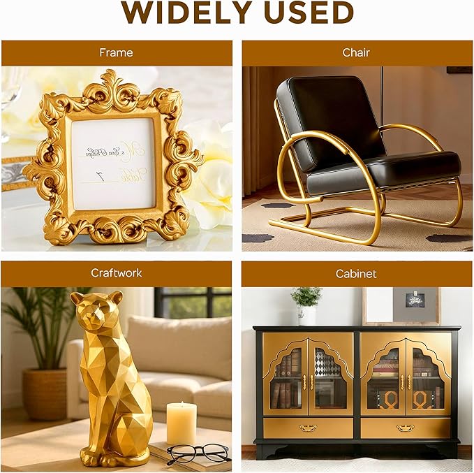 Nicpro Gold Chalk Paint for Furniture, 8.45oz/250ml, All-in-One Metallic Gold Leaf Paint with Built-In Primer & Topcoat, Soft Gloss Finish, Non-Toxic Chalk Paints for Wood, Metal & Home Decor