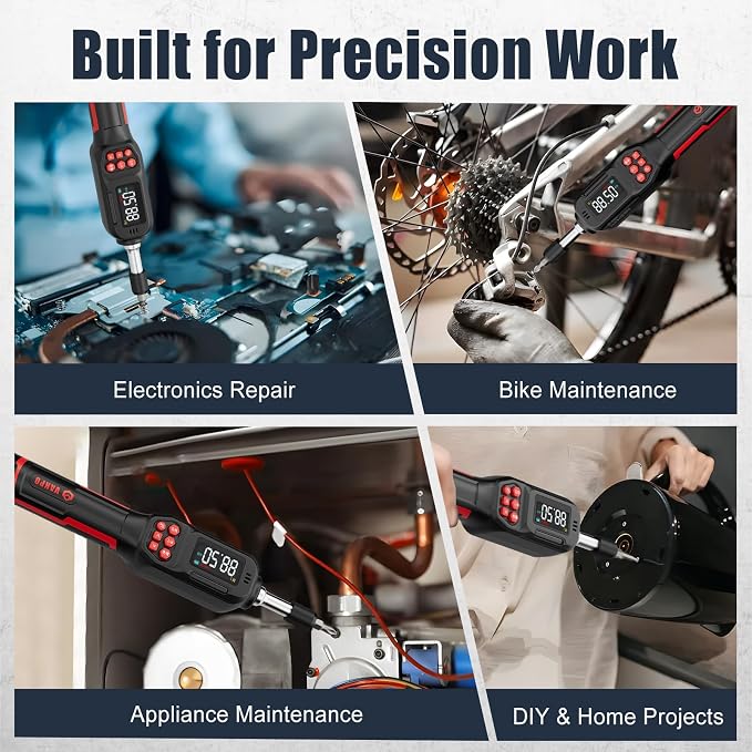VANPO Digital Torque Screwdriver, 4.42-88.5 in.lb, ±2% Accuracy | 0.5-10 Nm, 1/4" Electrician Torque Screwdriver Set with 31Bits, LCD Display & Audible Buzzer for Bike & Precision Electronics
