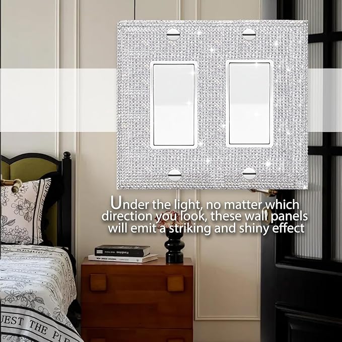 Silver Shiny Silver Rhinestones Switch Wall Plate Double Gang Toggle Light Switch Covers Decorator Plate Outlet Wall Plates