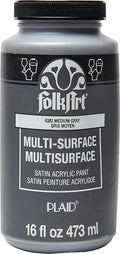 FolkArt Multi-Surface Satin Acrylic Paint in Assorted Colors, 16 oz, Medium Gray 16 Fl Oz